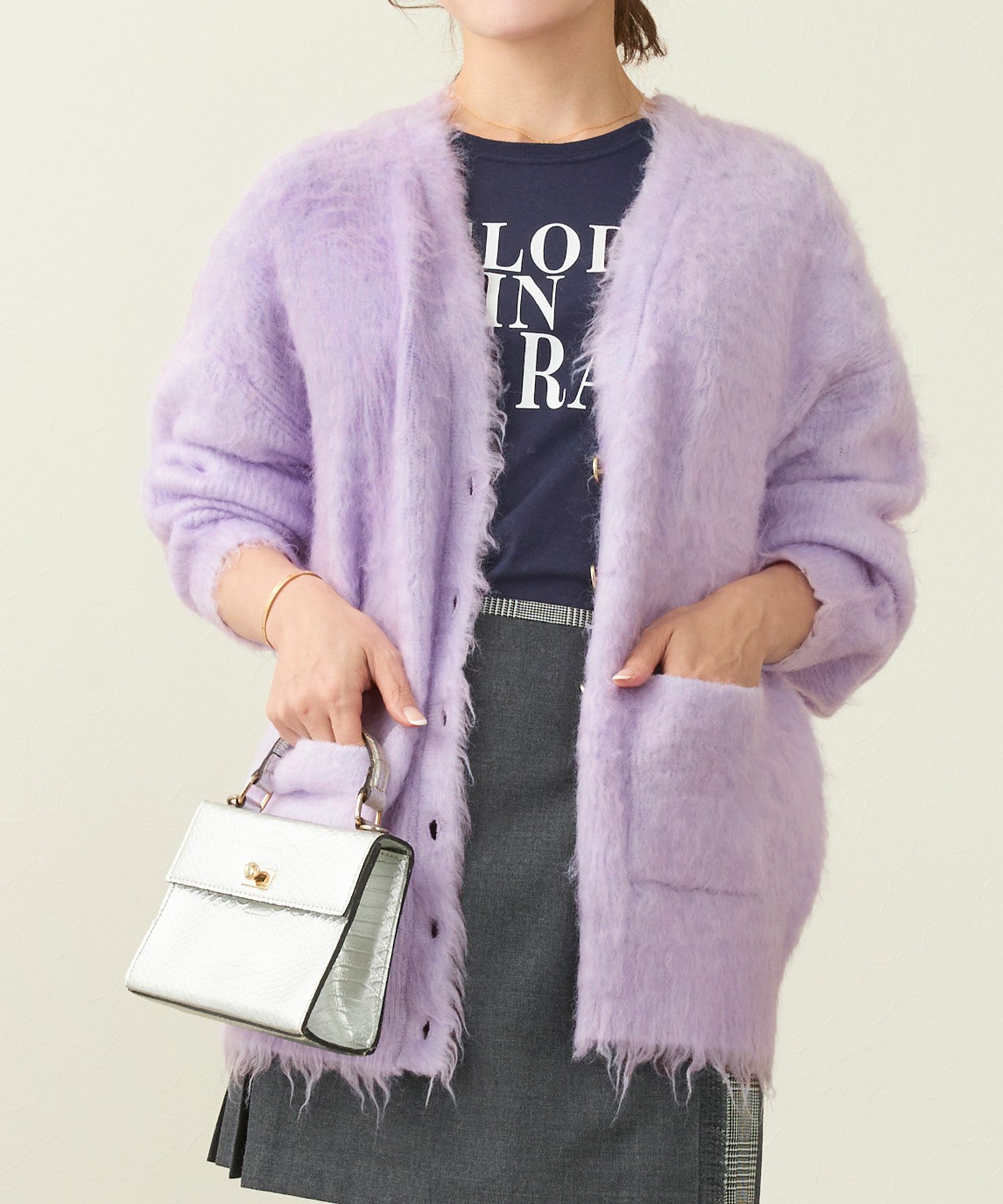 手洗い可/起毛/ふわふわ/毛足/ロング/長め/カーディガン/オーバーサイズ/大人可愛い