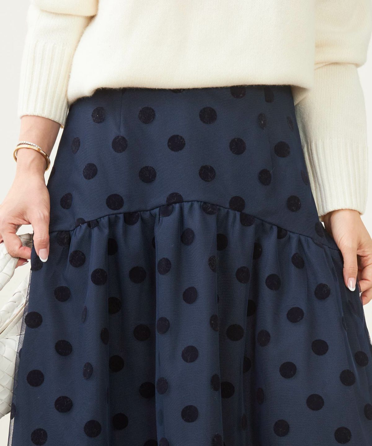 手洗い可/上品/チュールレース/ドット/水玉/柄/フレアスカート/ボトムス/大人可愛い