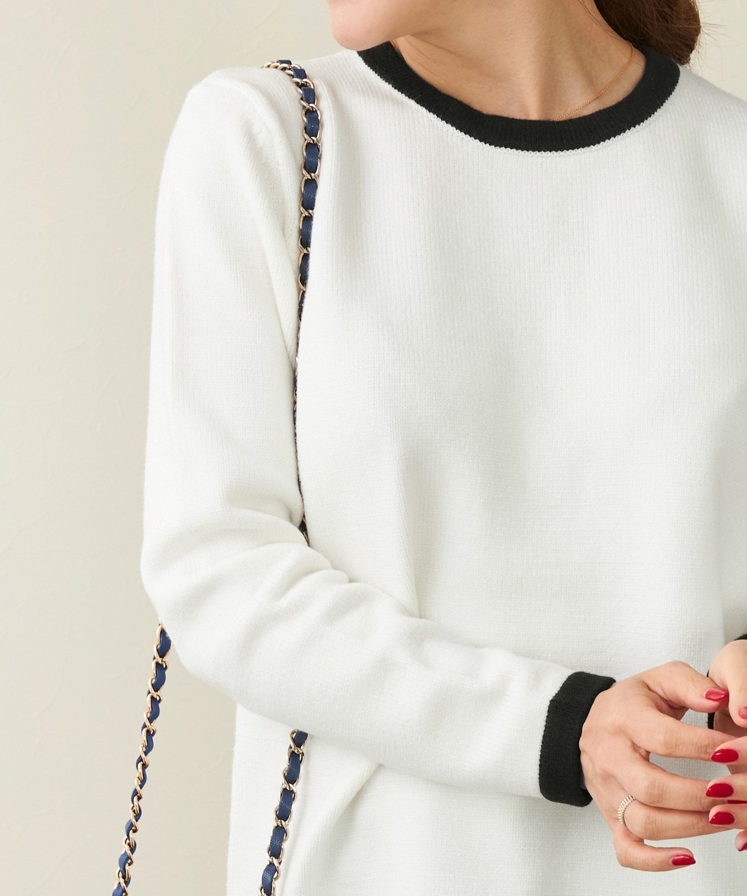 手洗い可/トップス/ニット/バイカラー/配色/バックリボン/スリット/大人/可愛い/上品