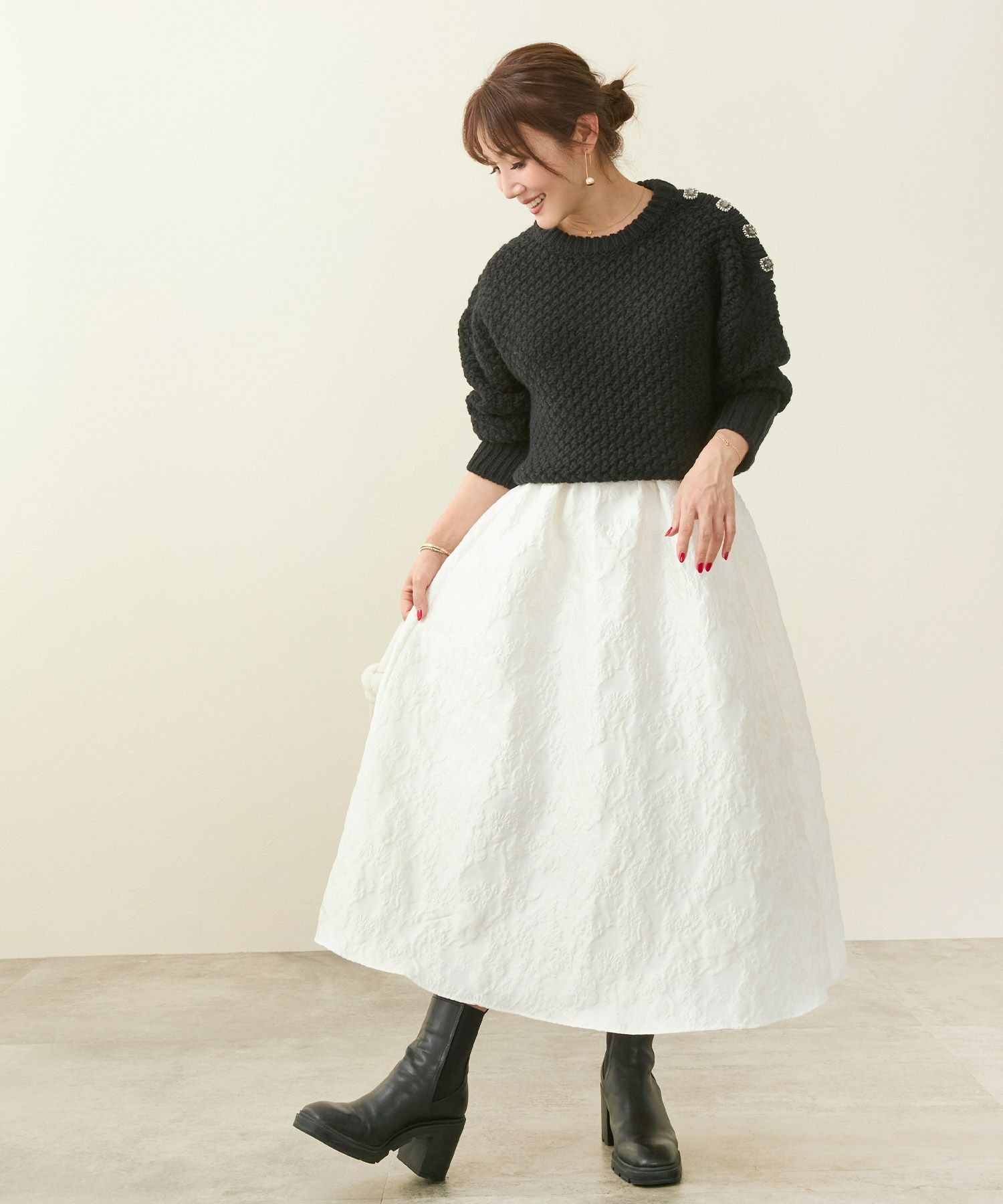 フラワー ジャガード ふんわり スカート Liala×PG 全2色｜lpg641-1820  