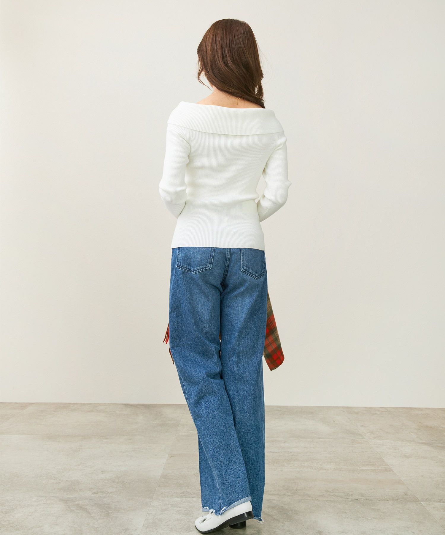 手洗い可/トップス/オフショルダーネック/リブニット/上品/可愛い/フィット/長袖/ハイゲージ/大人可愛い