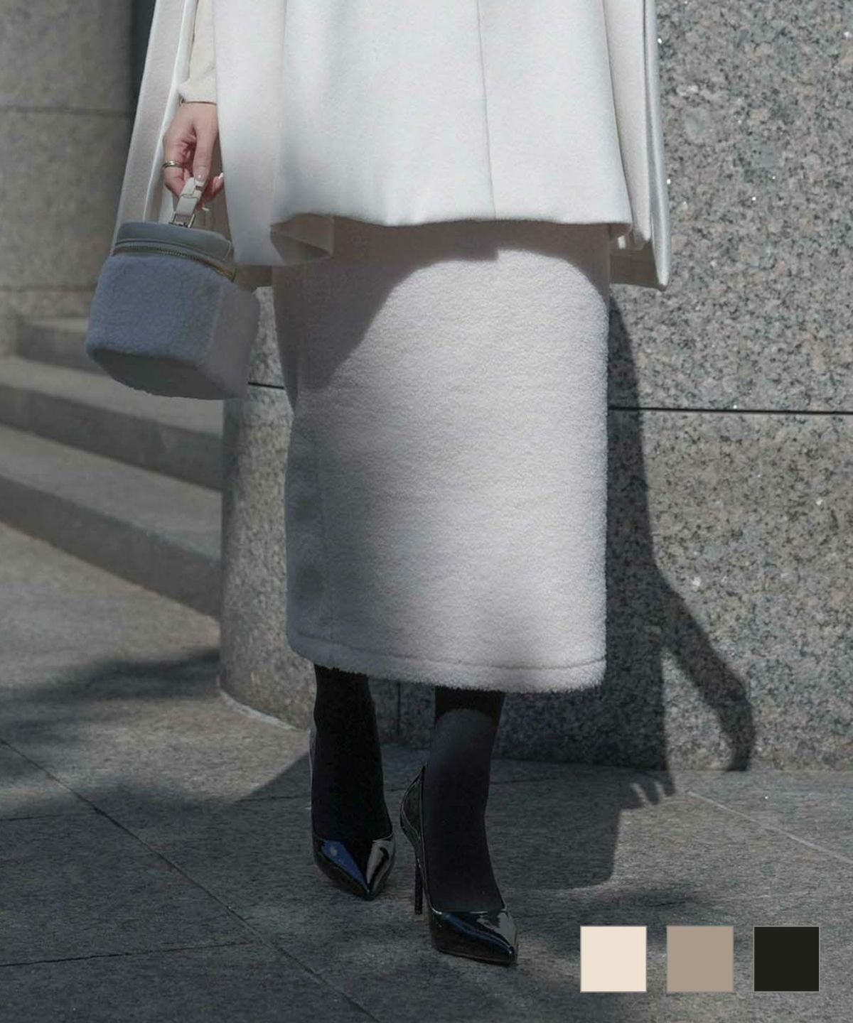 もこもこ プードル ペンシル スカートス HUIT アイボリー/モカ/ブラック