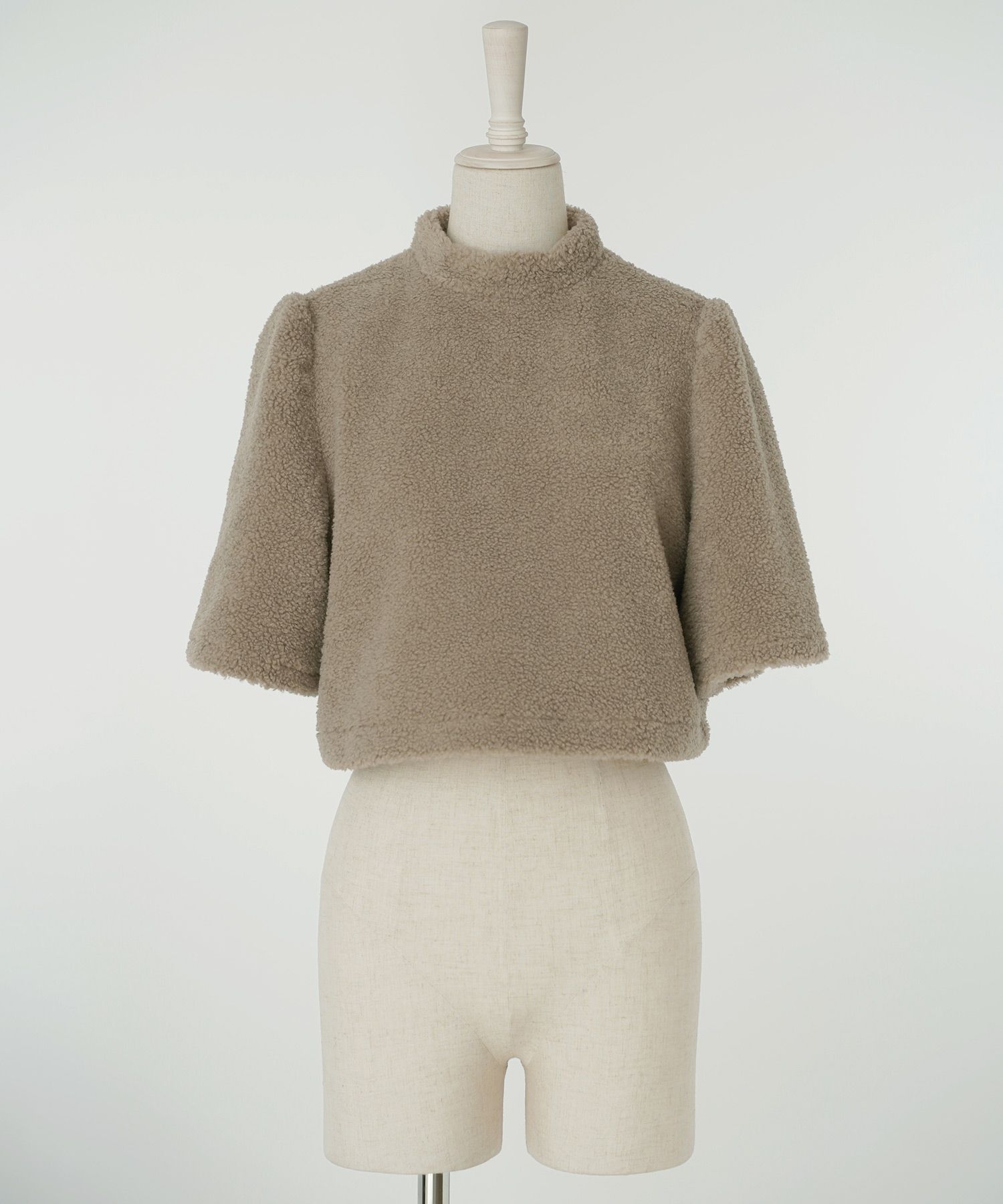 レディース/トップス/ボア/プードル/トレンド/セットアップ/ショート丈/五分袖/春/秋/冬/アイボリー/モカ/ブラック