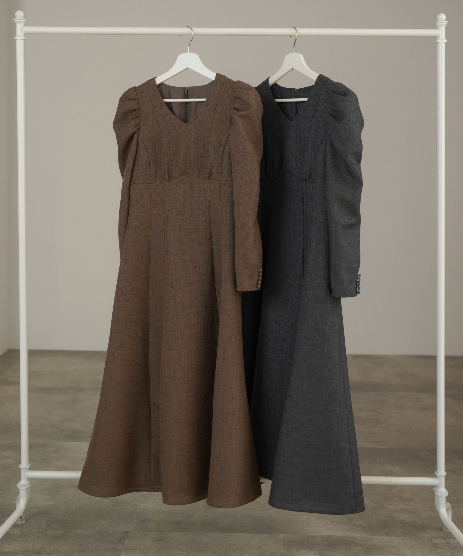 ワンピース/ツイード/ライク/フィット＆フレアー/ダークブラウン/チャコール/S/M