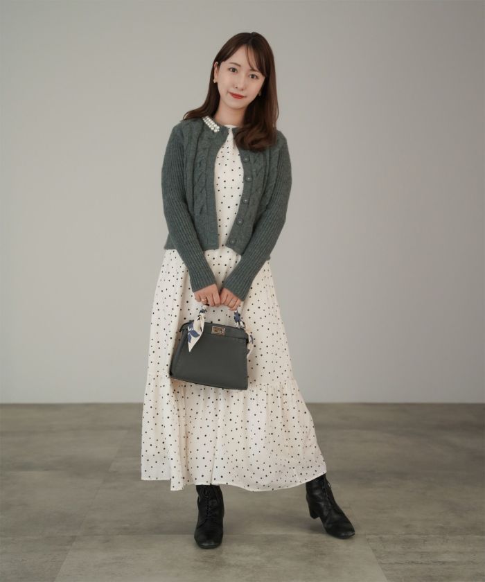 限定Price！SALE パール ネック ケーブルニット カーディガン