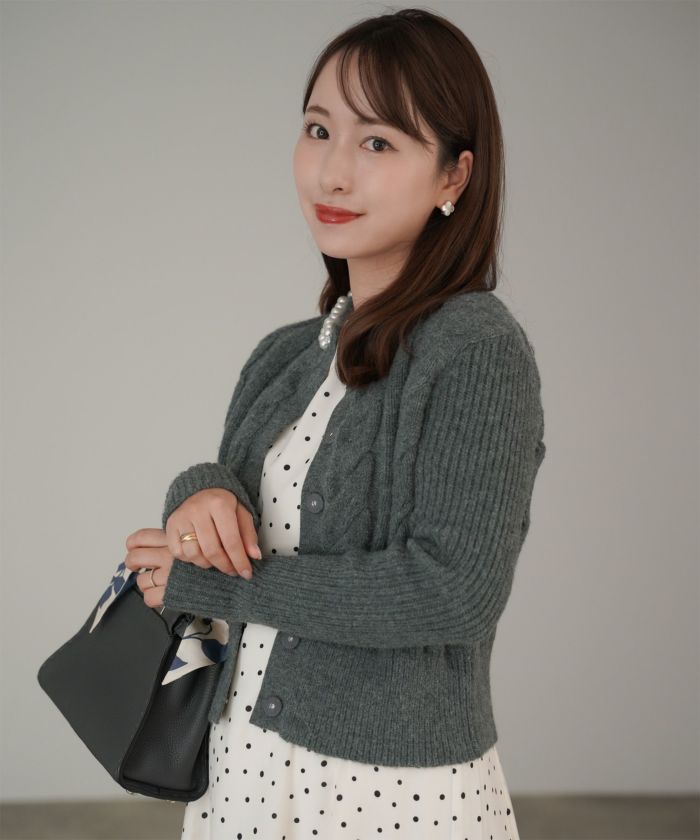 限定Price！SALE パール ネック ケーブルニット カーディガン