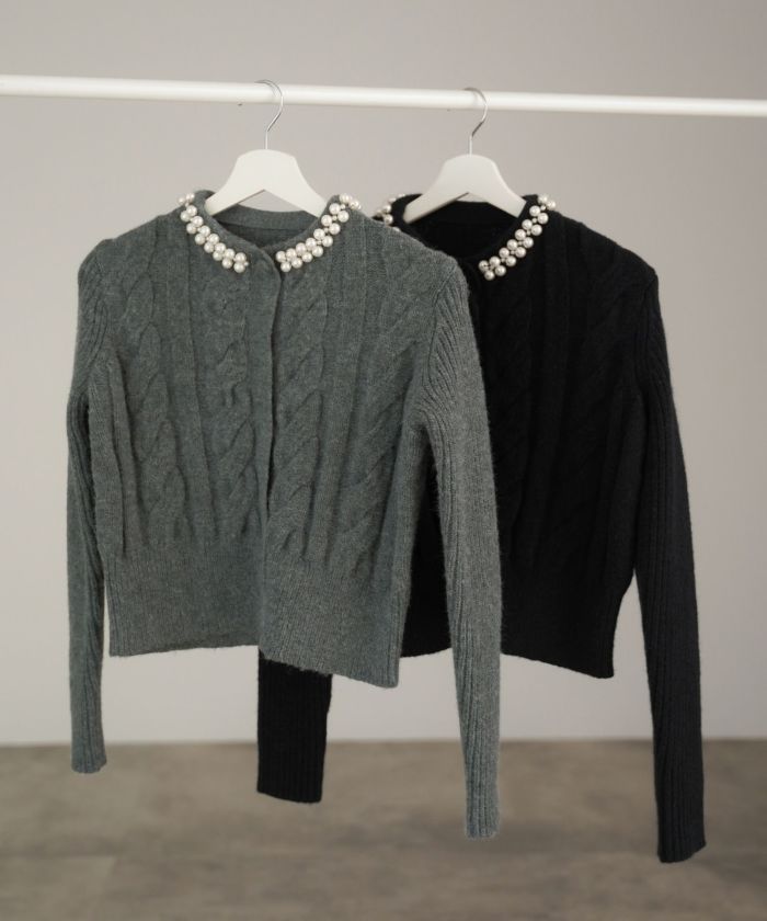 限定Price！SALE パール ネック ケーブルニット カーディガン