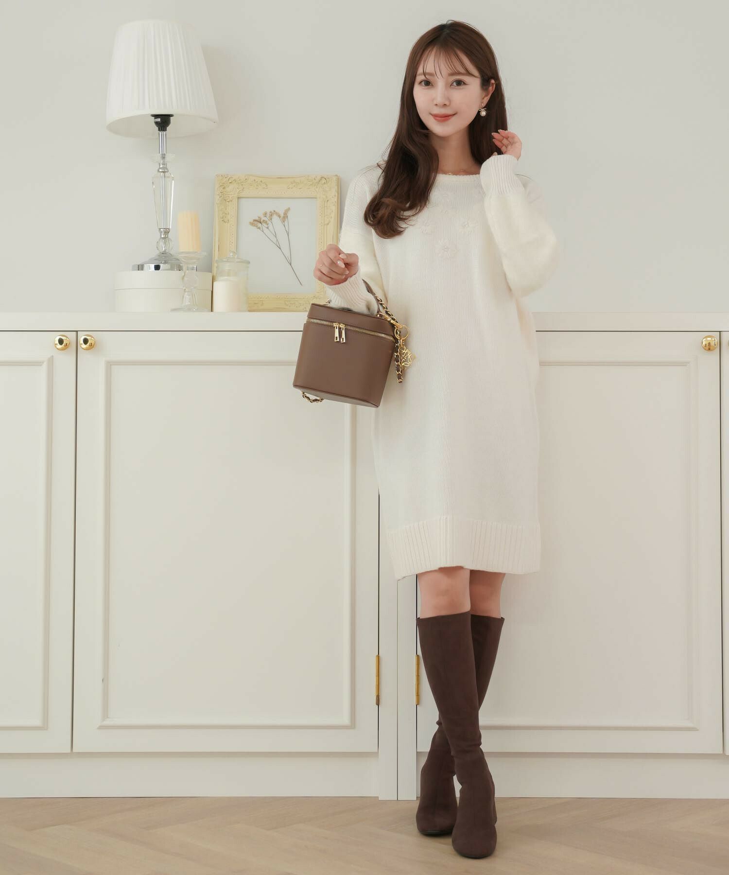 フラワー 刺繍 シャギースリーブ ニット ワンピース le reve vaniller  