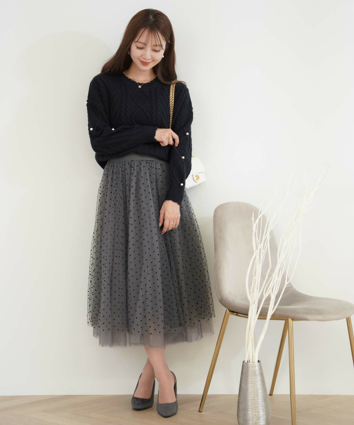 ケーブル パール ニット プルオーバー le reve vaniller 全3色  