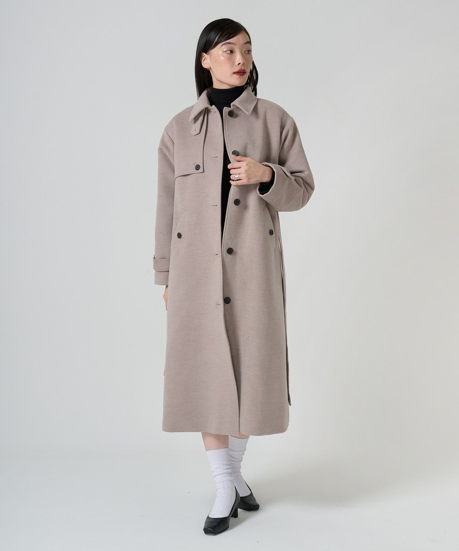 ウールライク スタンドカラーロングコート TINA：JOJUN 全3色｜tnj141  