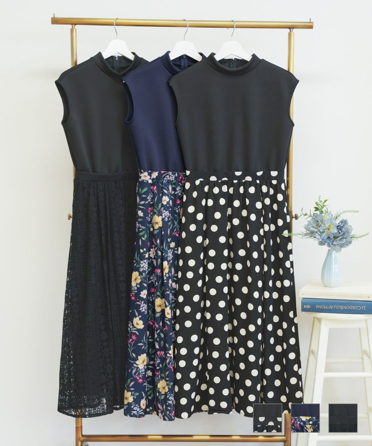 プリント・レースコンビジャージワンピースPrimaScherrer全3色｜psc341-0777【2】