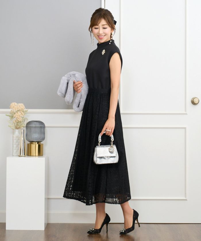 ★M&S Collection レオーパードｘレーストリム 淑女ワンピ★ SUMMER-SALE プリント ・ レースコンビ ジャージ ワンピース