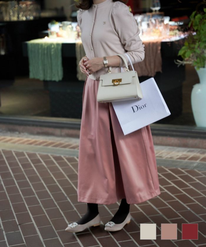 ボリューム フレア スカート HUIT アイボリー/ピンクベージュ/レッド