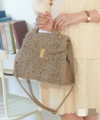 レザー ボア ハンドル バッグ le reve vaniller ピンクベージュ/モカ