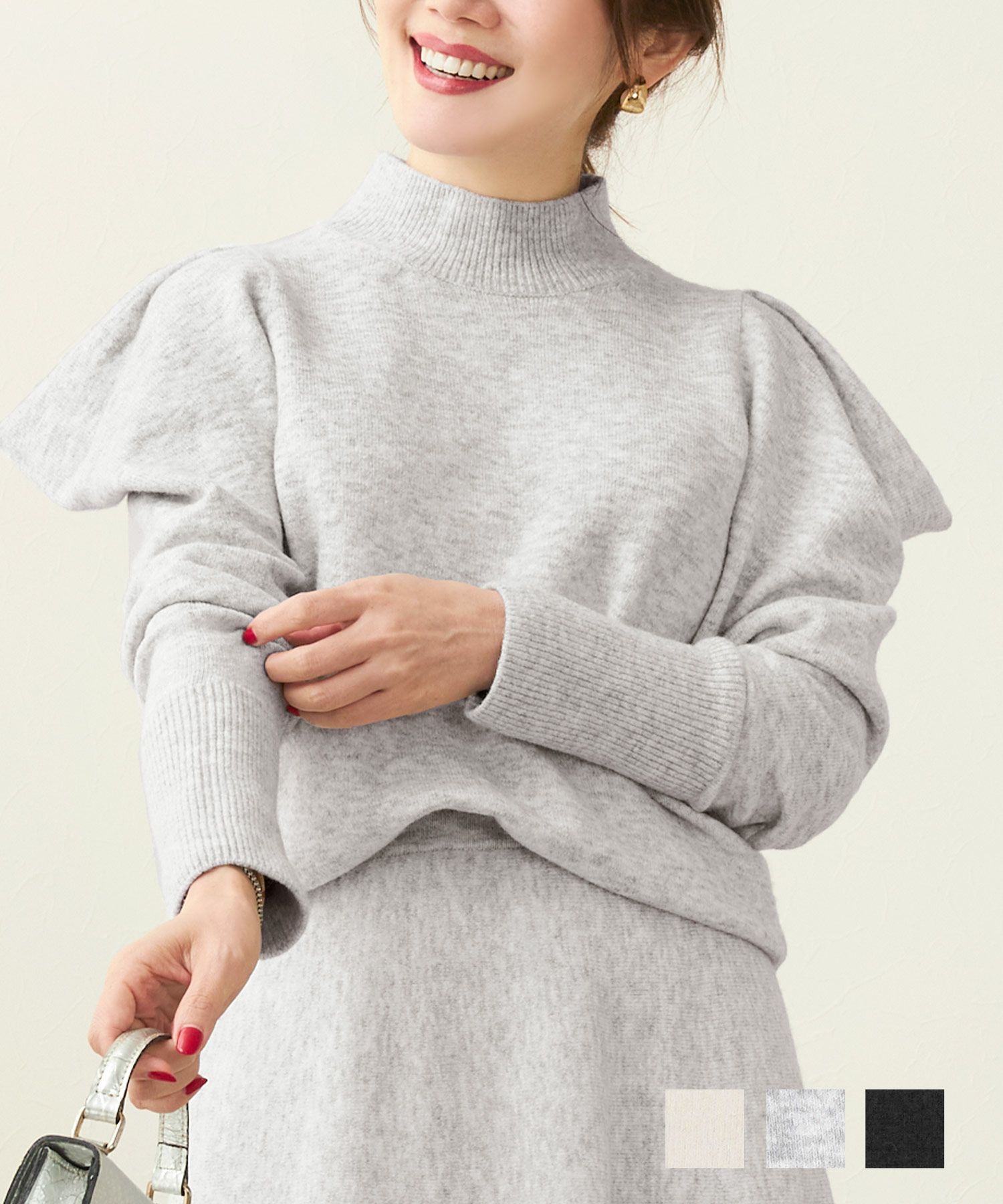 タックボリュームスリーブ ハイネック ニット Liala×PG