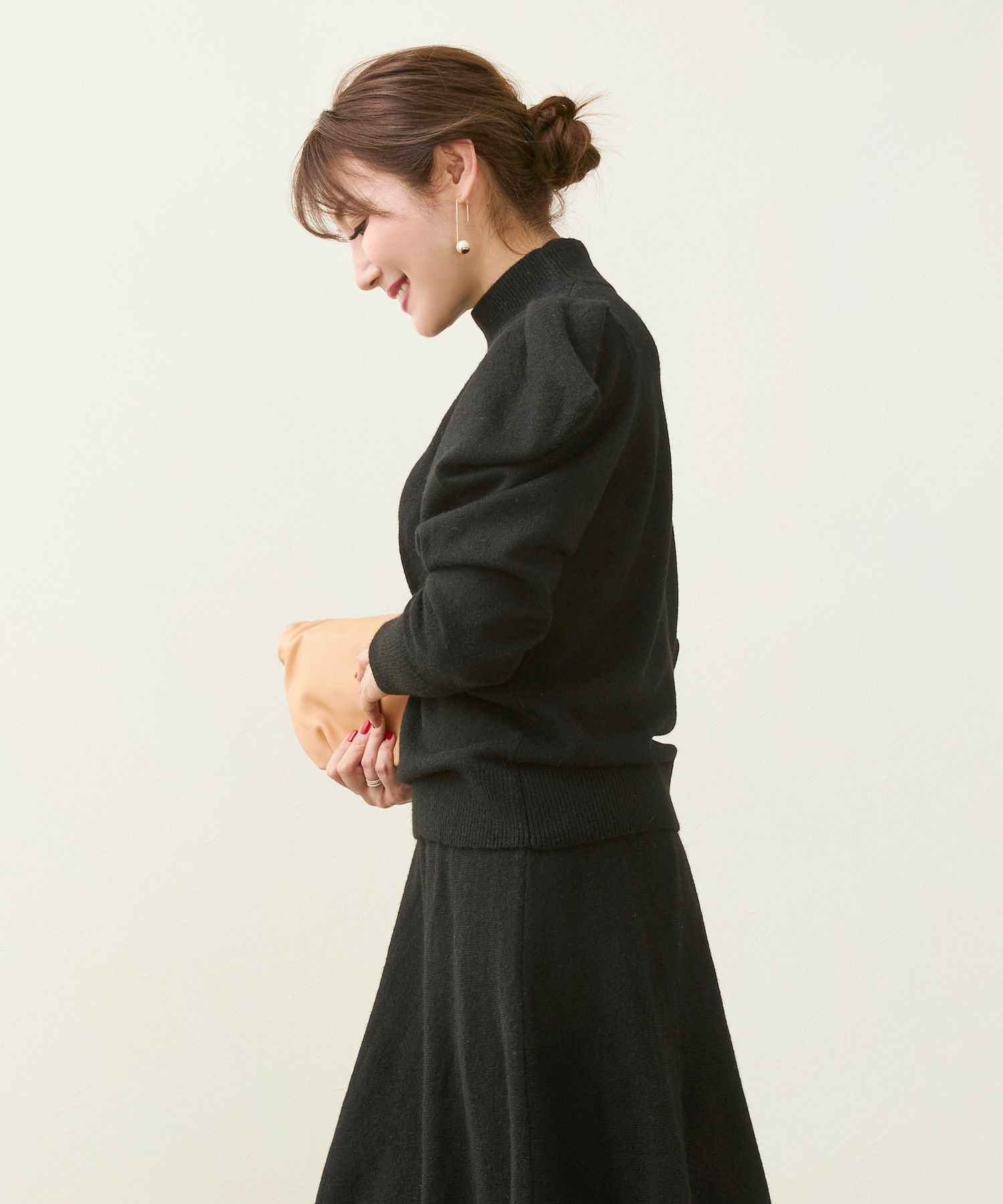 手洗い可/トップス/ニット/ハイネック/長袖/肩タック/ボリュームスリーブ/大人/可愛い