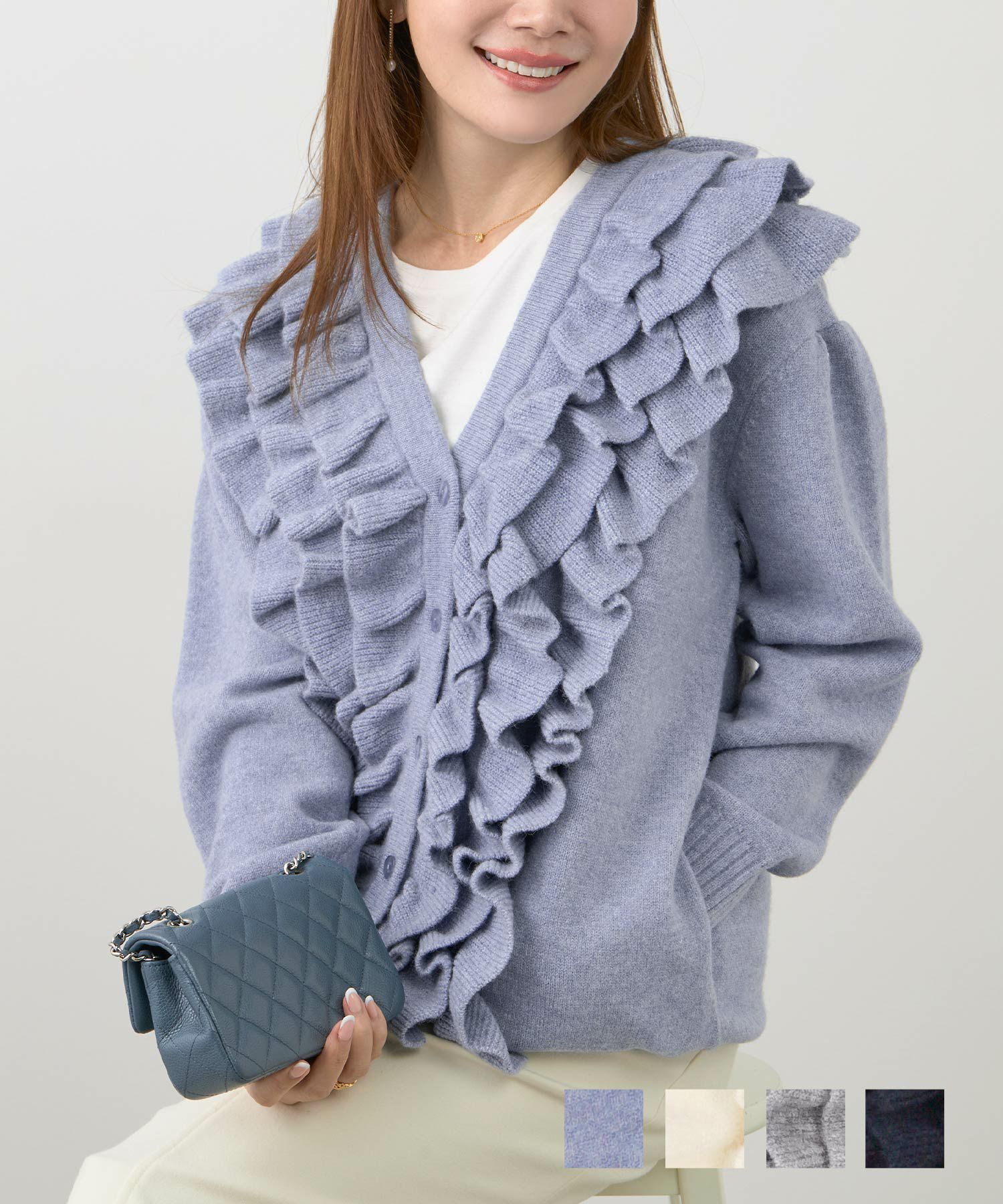 FINAL-SALE フリル Vネック ニット カーディガン Liala×PG 全4色  