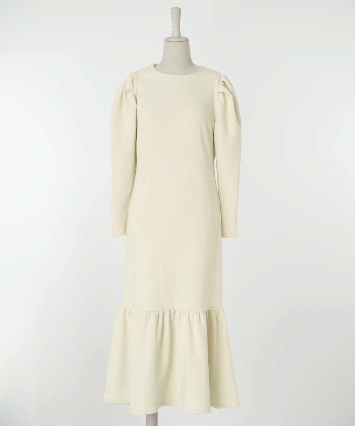 レディース/ワンピース/ボンバーヒート/パワーショルダー/マーメイドシルエット/長袖/ロング丈/秋/冬/チャコール/ライトグレー/ブラック