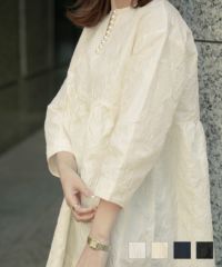 パールトリム ジャガード チュニック ブラウス HUIT ホワイト/アイボリー/ネイビー/ブラック