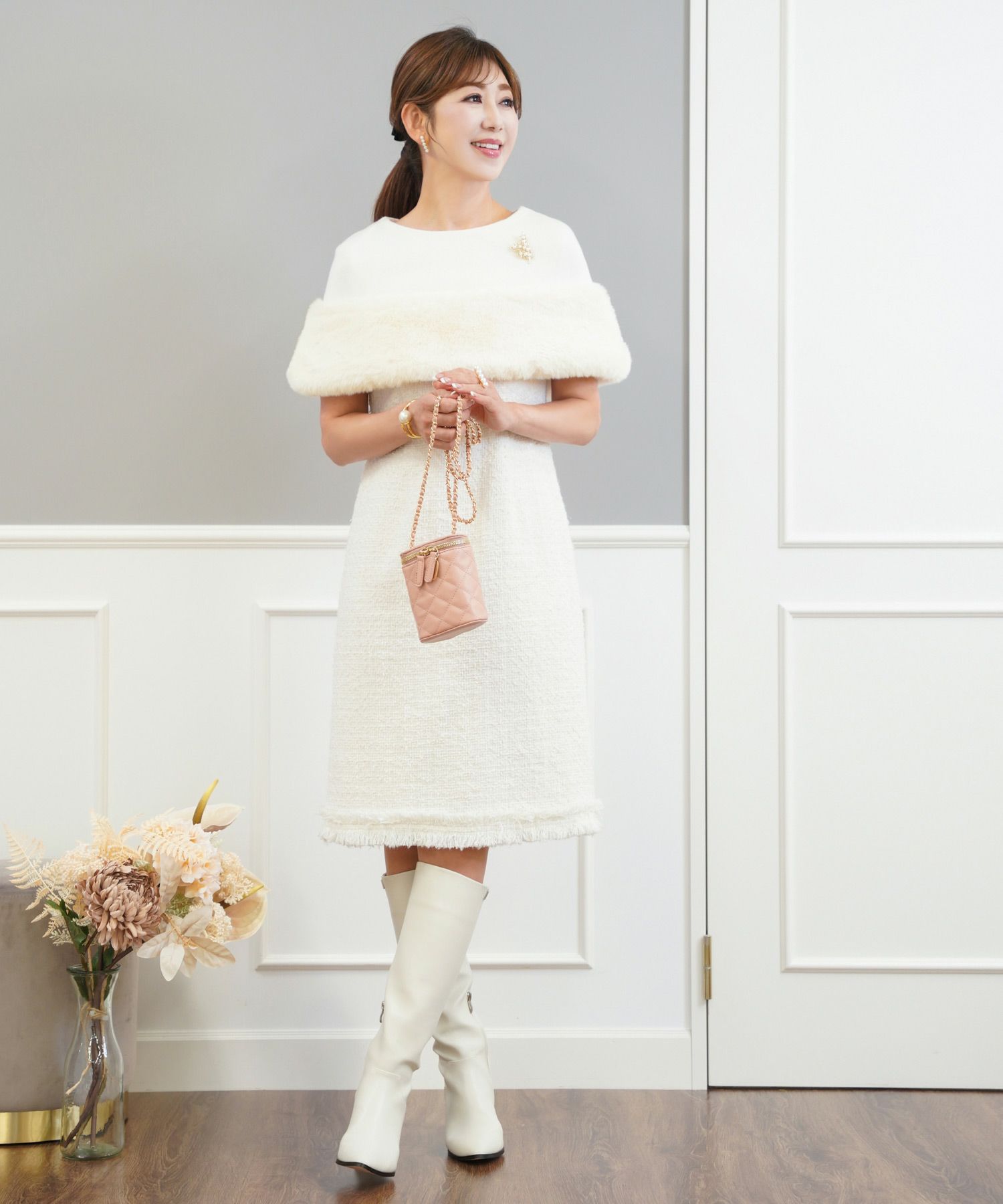Autumn-SALE ファーコンビ ニット ケープ Prima Scherrer 全4色 