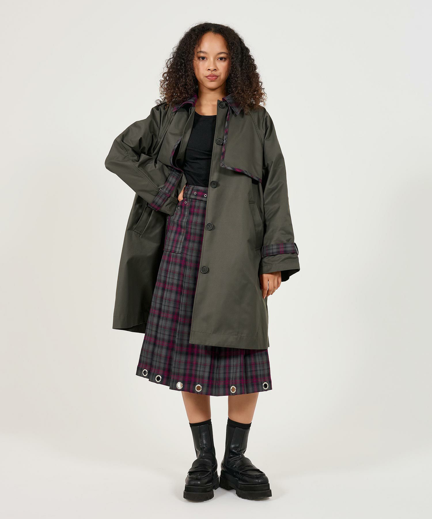 チェック柄 ミディ丈プリーツスカート TINA：JOJUN 全2色｜tnj611-0754  