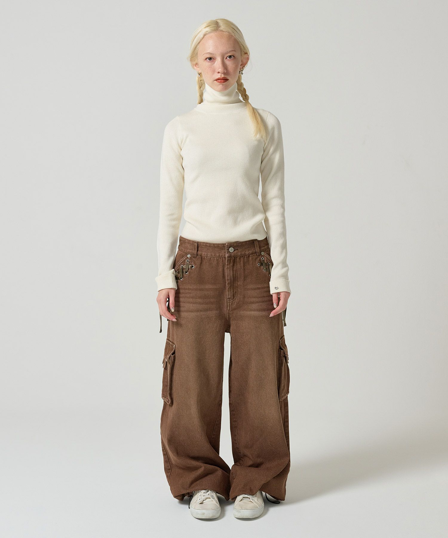 デニム/パンツ/リボン/ヴィンテージライク/ドロストパンツ