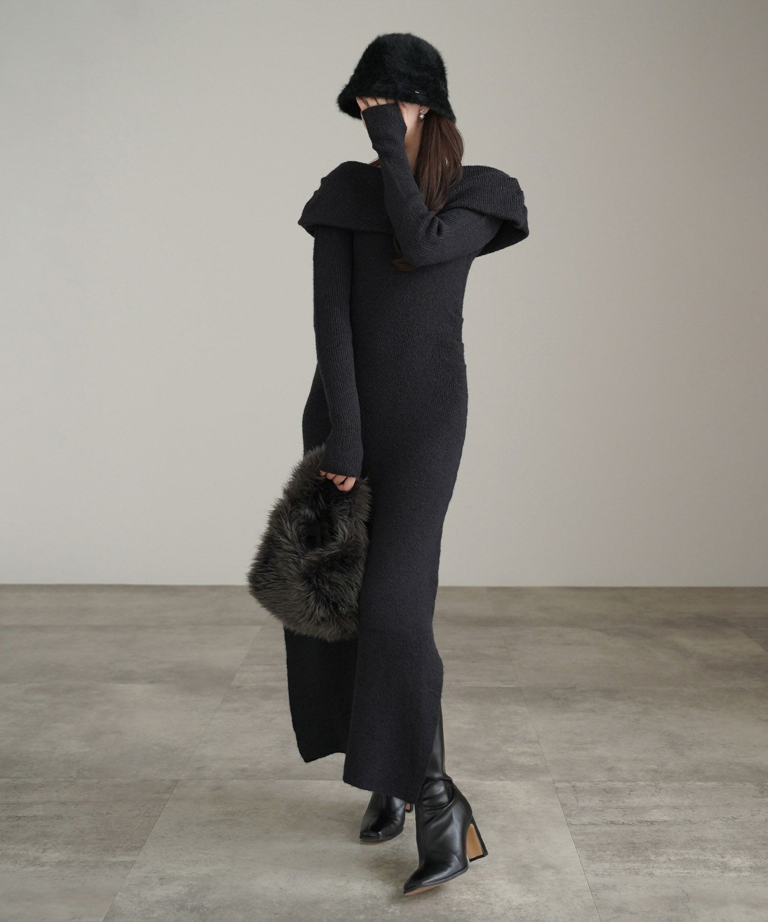 バケットハット/コインチャーム/ファー/ホワイト/モカ/ブラック/フリー