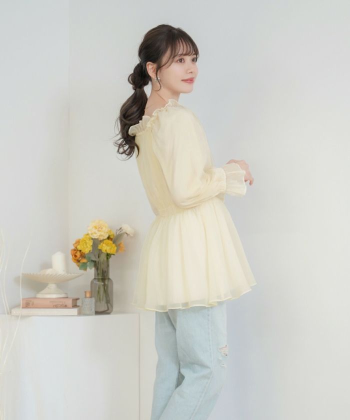 ボリューム ギャザー シフォン ブラウス le reve vaniller 全3色 ボリューム ギャザー シフォン ブラウス le reve vaniller 全3色