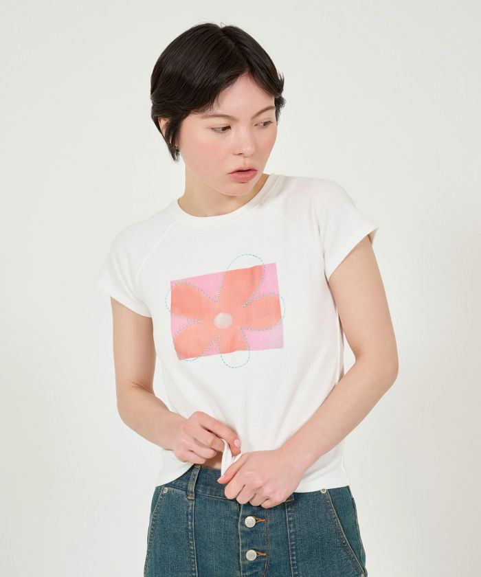 トップス/リブ/Tシャツ/プリント/刺繍