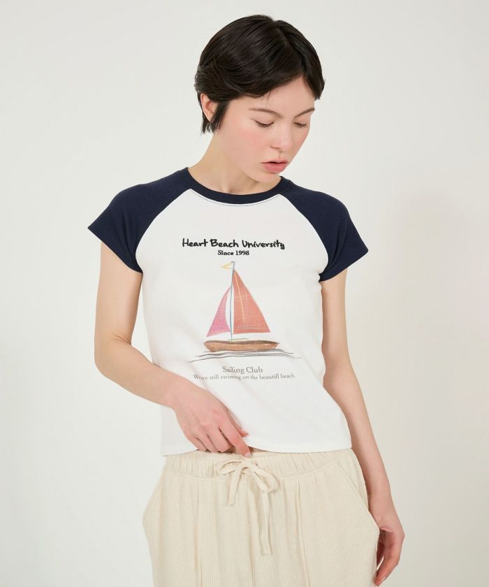 トップス/リブ/Tシャツ/プリント/刺繍