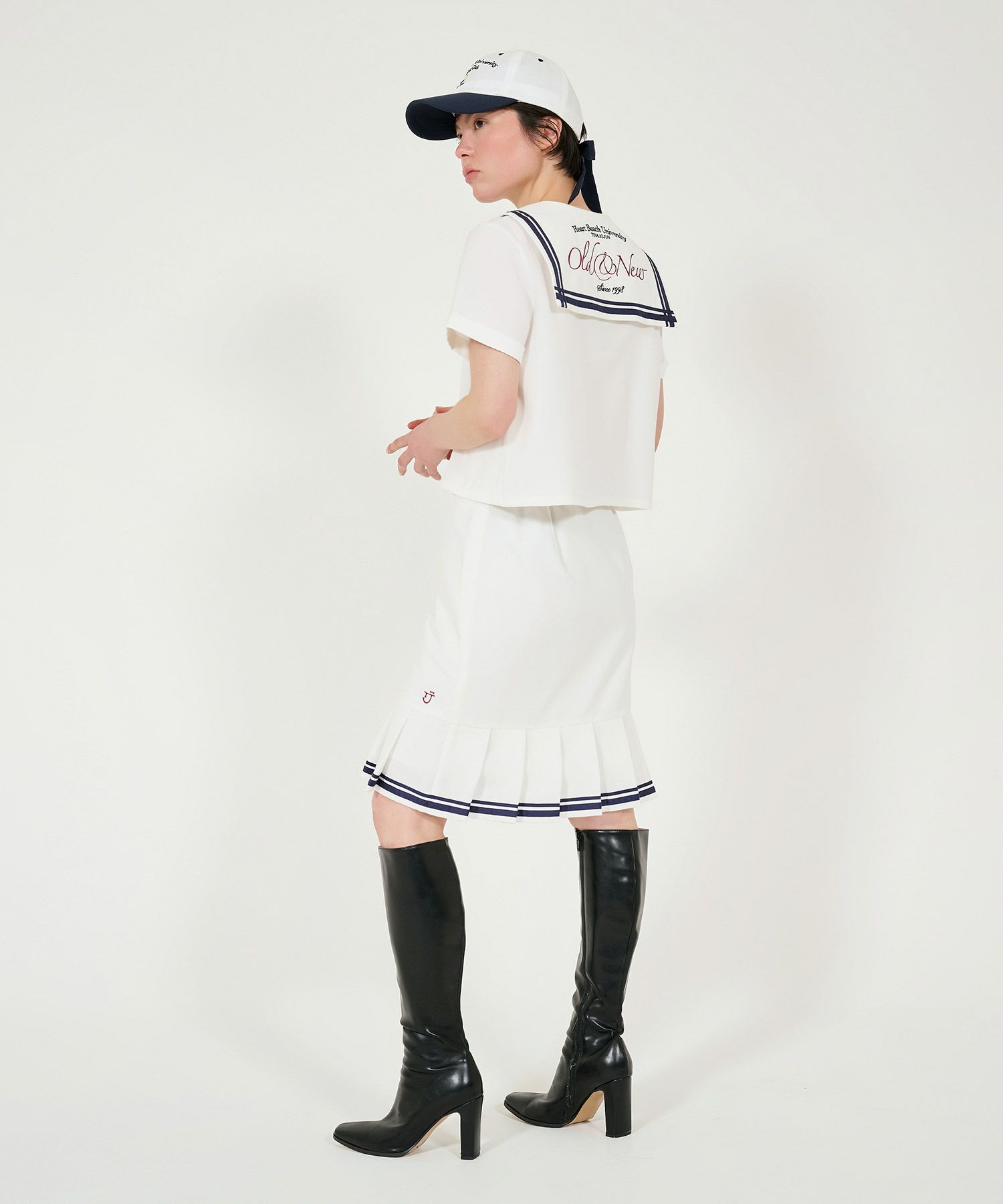 ボトムス/スカート/ミディ丈スカート/プリーツ/ホワイト/ネイビー