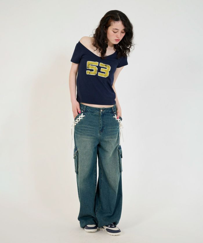tina:jojunオフショル ナンバーTシャツ ホワイト オフショル ナンバーTシャツ | shion | TINA：JOJUN