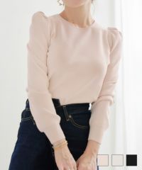ラウンドネック 袖山ギャザー ニット Liala×PG