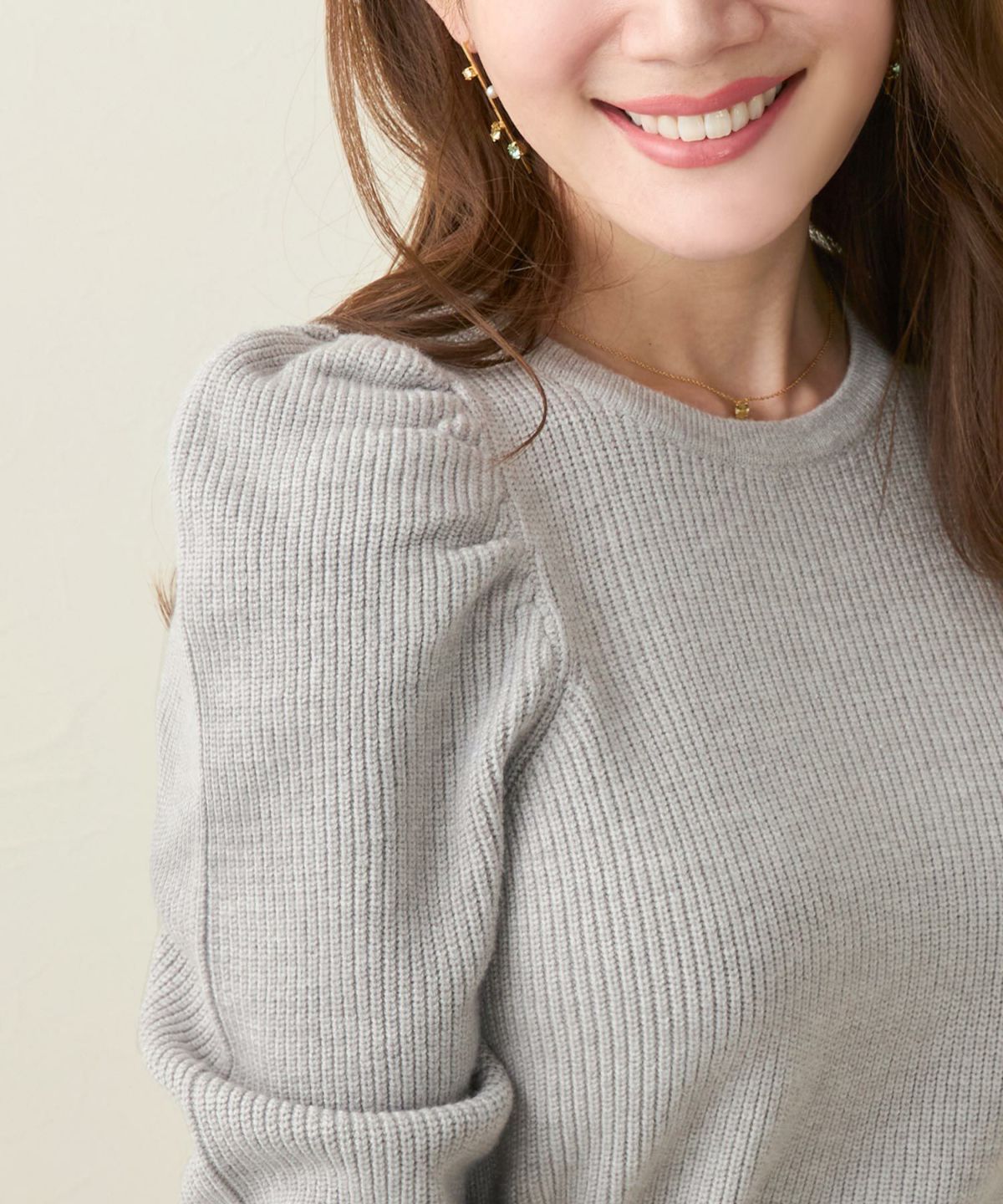 手洗い可/トップス/ニット/肩畦/長袖/パフスリーブ/肩ギャザー/大人/可愛い/上品