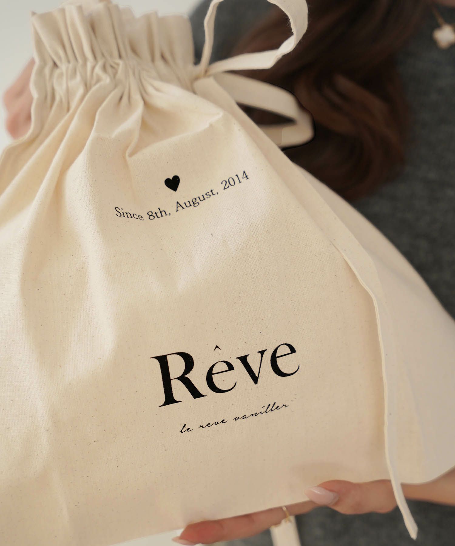 ノベルティー コットン リボン ギャザー バッグ le reve vaniller 全1