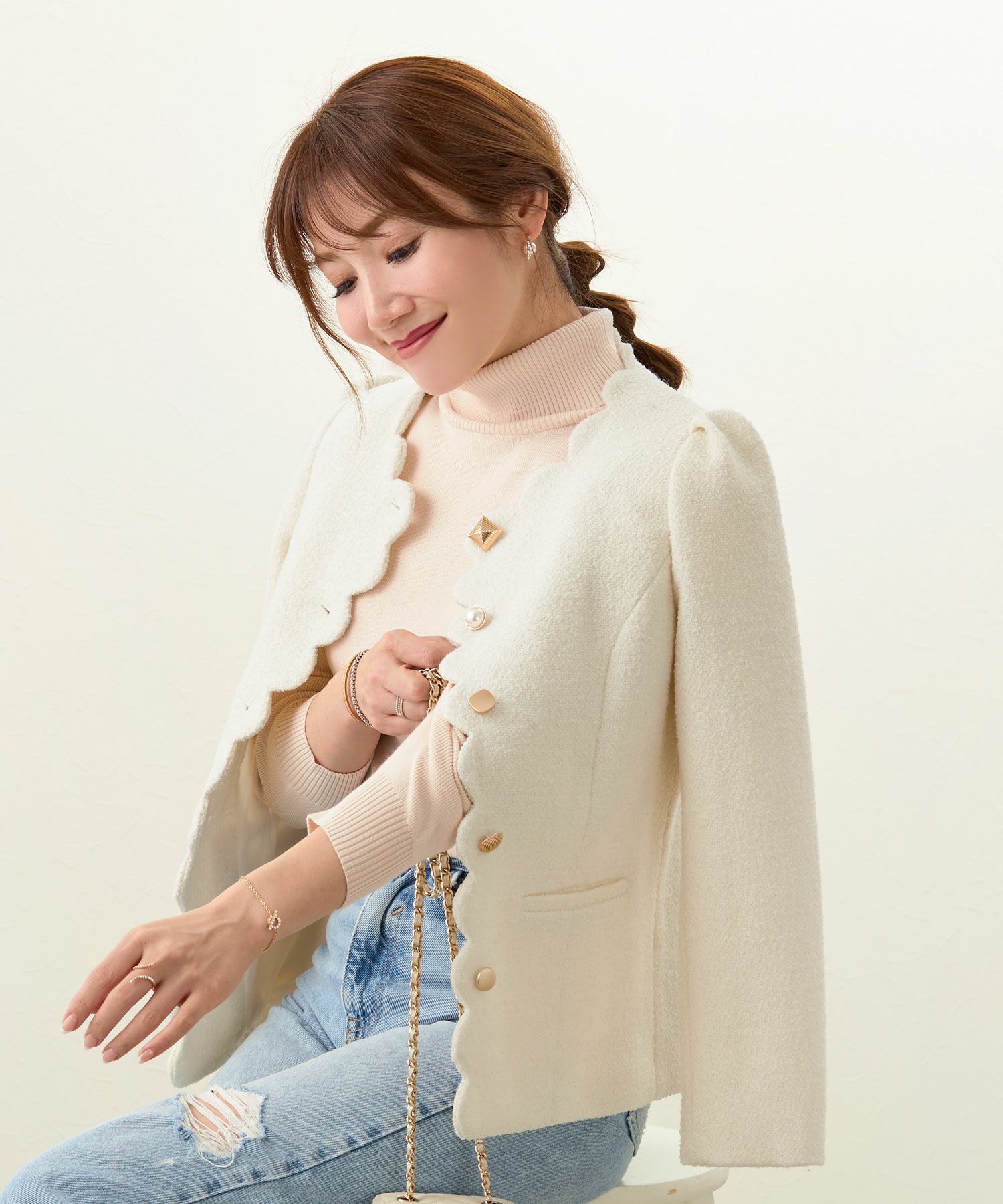 トップス/アウター/ジャケット/スカラップ/バラエティボタン/長袖/上品/大人/可愛い