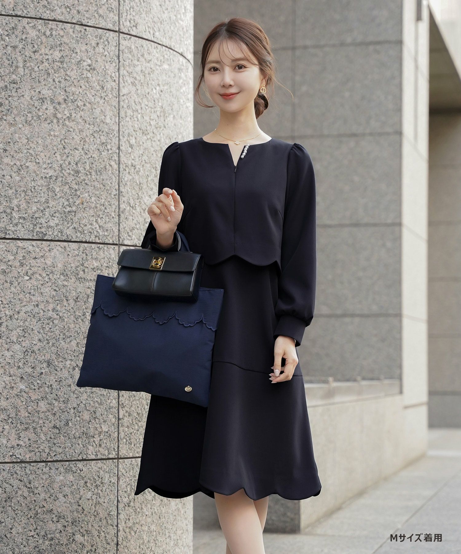 M-Lサイズ ゆったり ブラック 七分袖 ロングワンピース（【4/29  