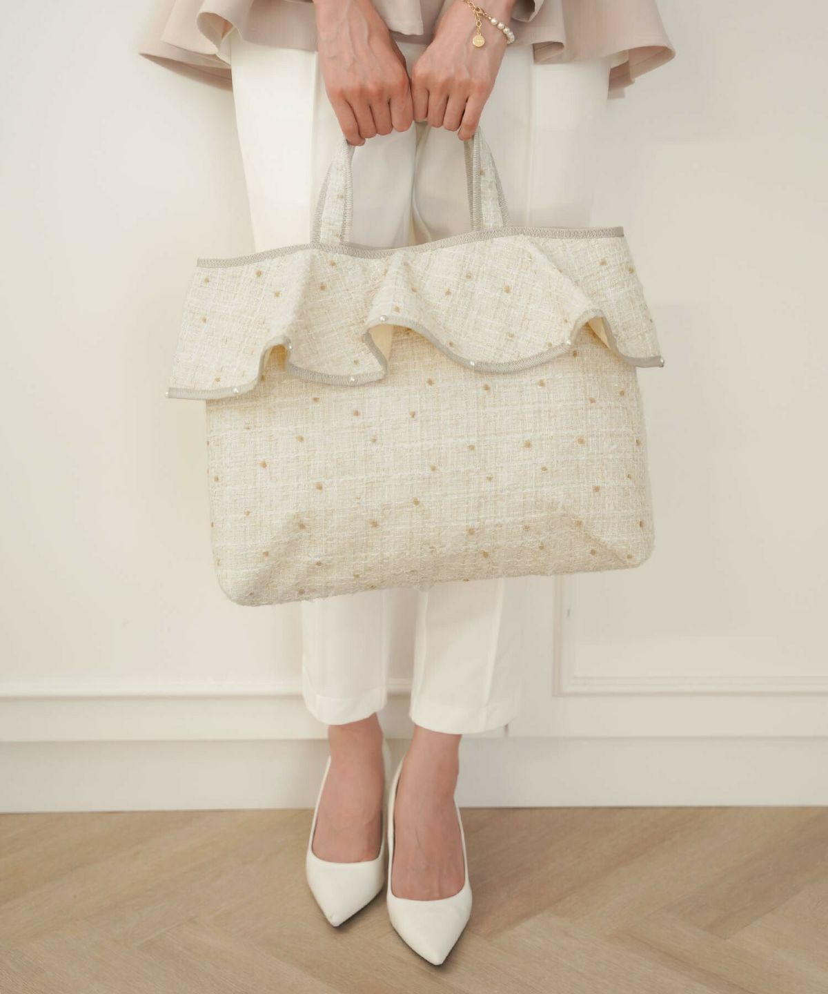 レディース/小物/グッズ/バッグ/サブバッグ/ツイード/無地/オケージョン/フォーマル/結婚式/入学式/入園式/卒業式/卒園式/A4対応/ノートパソコン/オフィス/上品/綺麗/オールシーズン/アイボリー/ネイビー