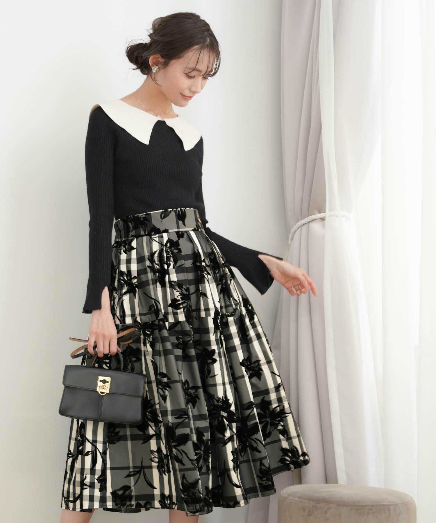 チェック柄 フラワー プリントスカート le reve vaniller 全2色  