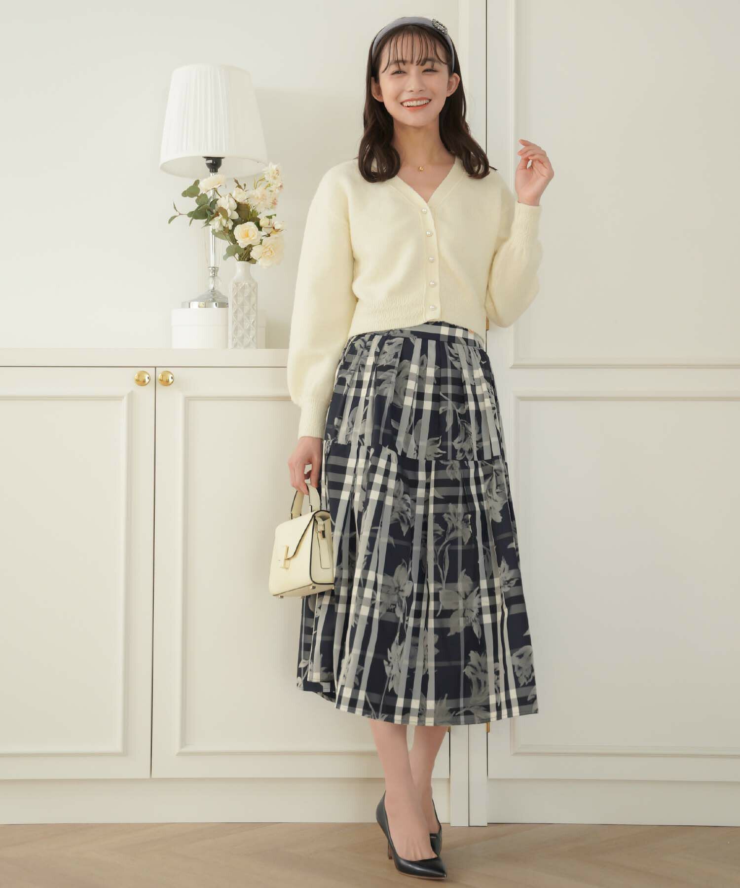 チェック柄 フラワー プリントスカート le reve vaniller 全2色  