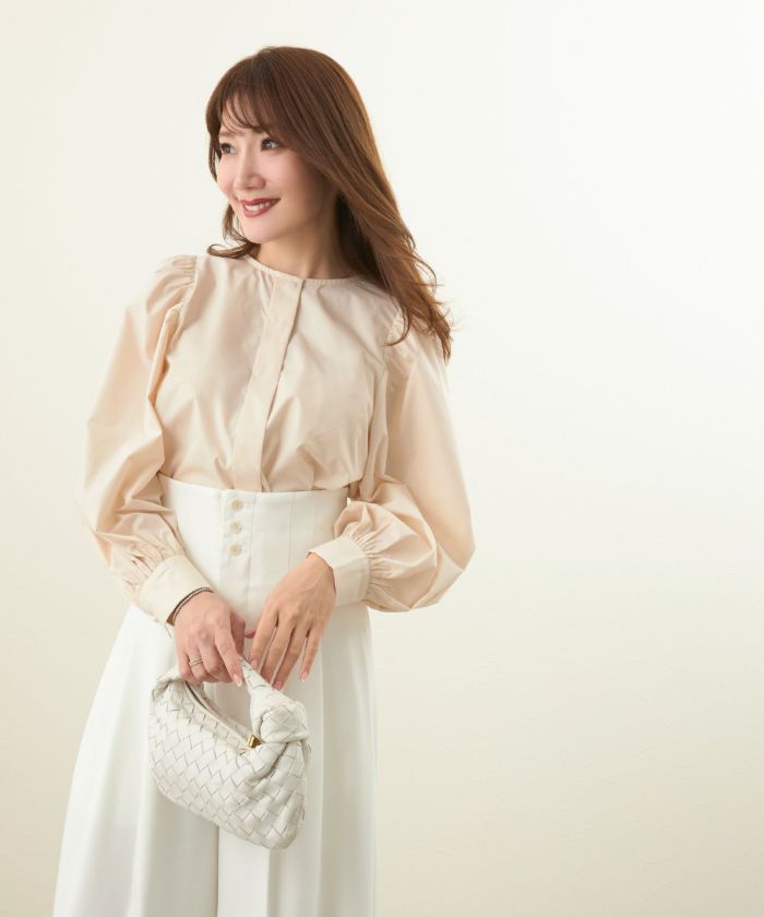 ella_selectshop ギャザリング　パフスリーブ　ブラウス ストライプジャカードパフスリーブブラウス/CRAFT STANDARD