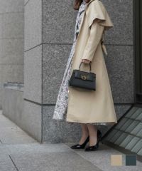 フロントジップ ケープ トレンチコート HUIT ベージュ/マリンブルー