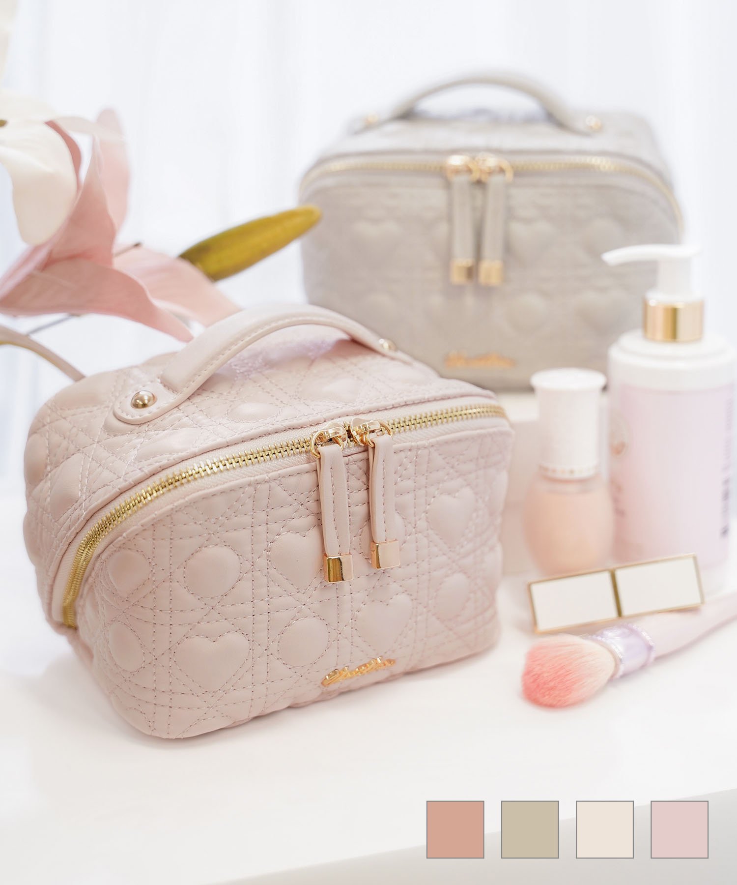 オリジナル ハートキルティング コスメ ポーチ le reve vaniller パール/ストロベリーミルク/グレージュ