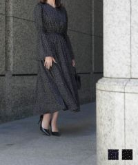 ベルスリーブ ドット ワンピース HUIT ネイビー/ブラック