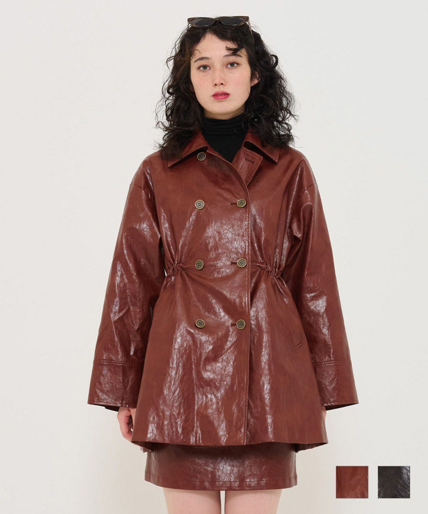 Winter-SALE フェイクレザー Aラインコート TINA：JOJUN 全2色｜tnj111  