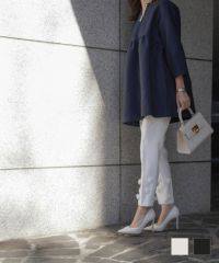 フラワー ヘム スティック パンツ　HUIT　ホワイト/ブラック