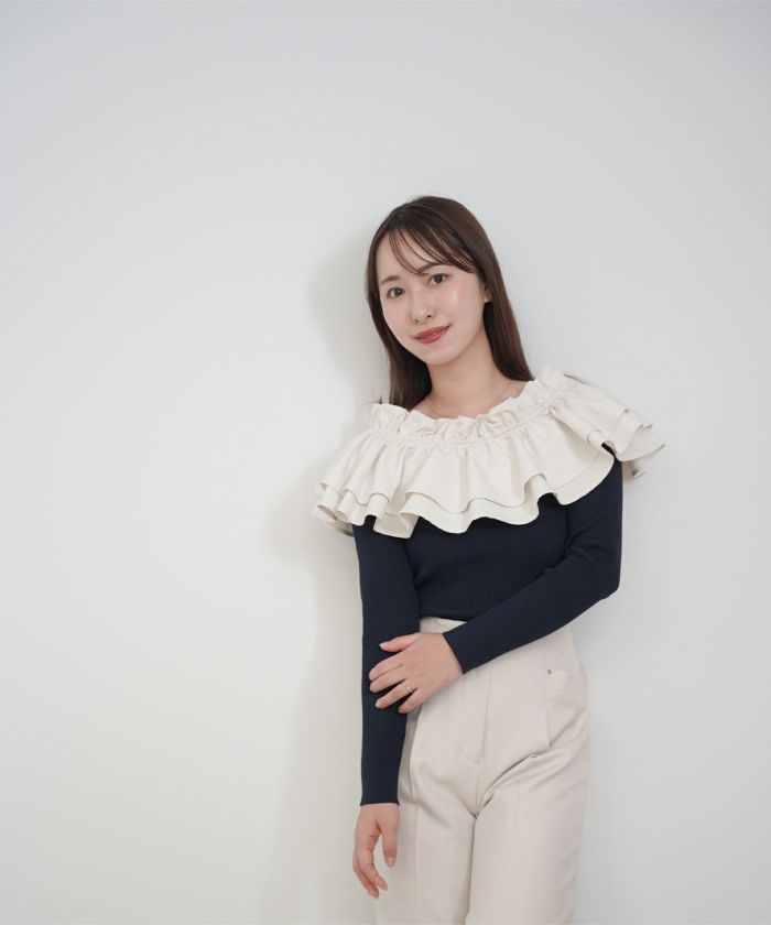 限定Price！SALE ダブルフリル オフショル ニット トップス