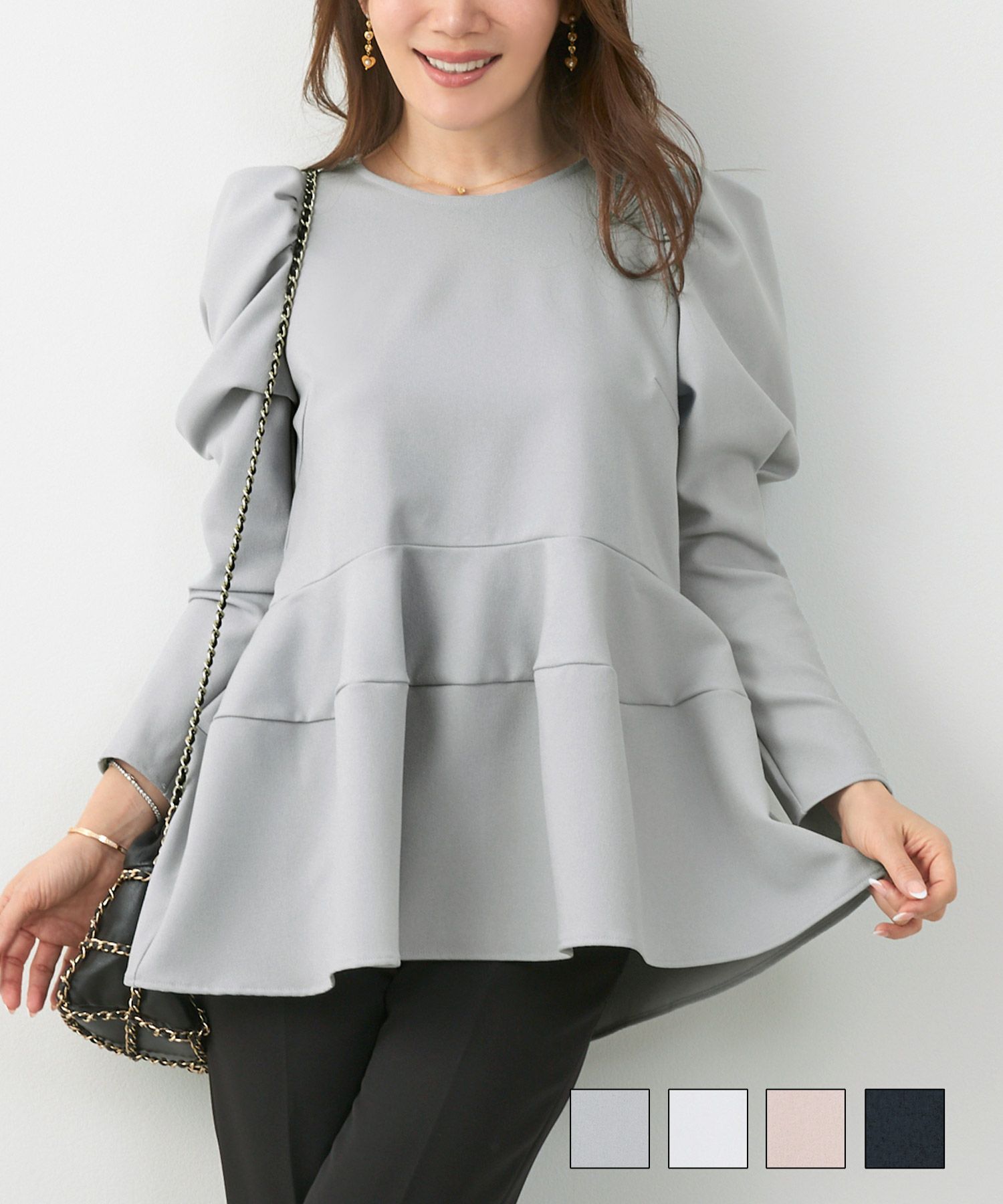 パワーショルダーコクーンペプラムブラウス長袖Liala×PG