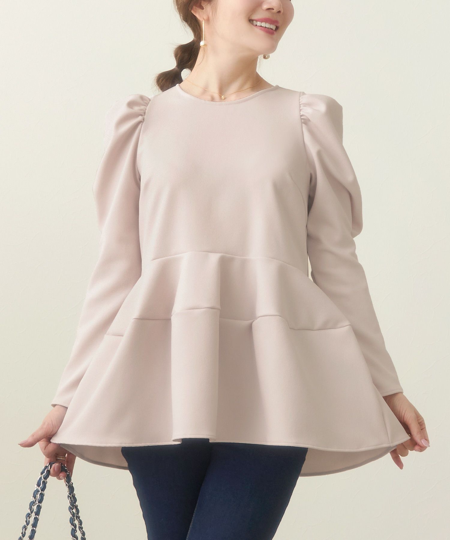 新色追加/手洗い可/日本製/アンチピリング/トップス/ブラウス/長袖/パワーショルダー/袖山ギャザー/大人可愛い