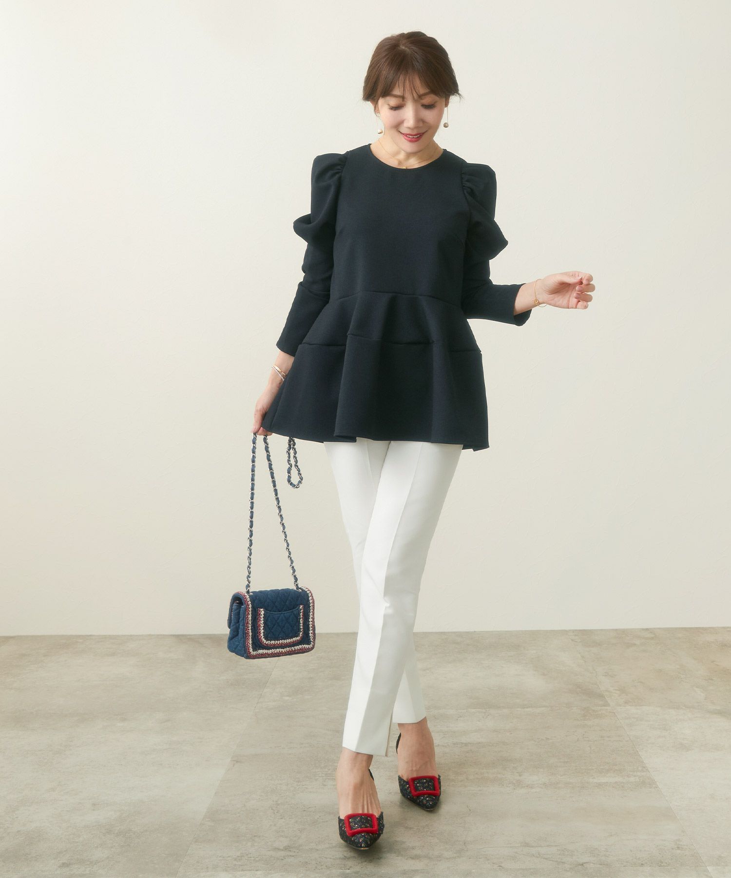 新色追加/手洗い可/日本製/アンチピリング/トップス/ブラウス/長袖/パワーショルダー/袖山ギャザー/大人可愛い